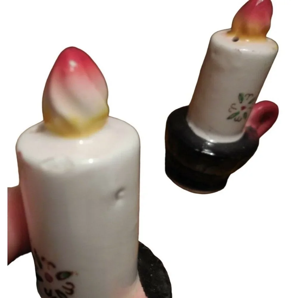 Ceramic Candle-Shaped Salt & Pepper Shakers Japan Vintage